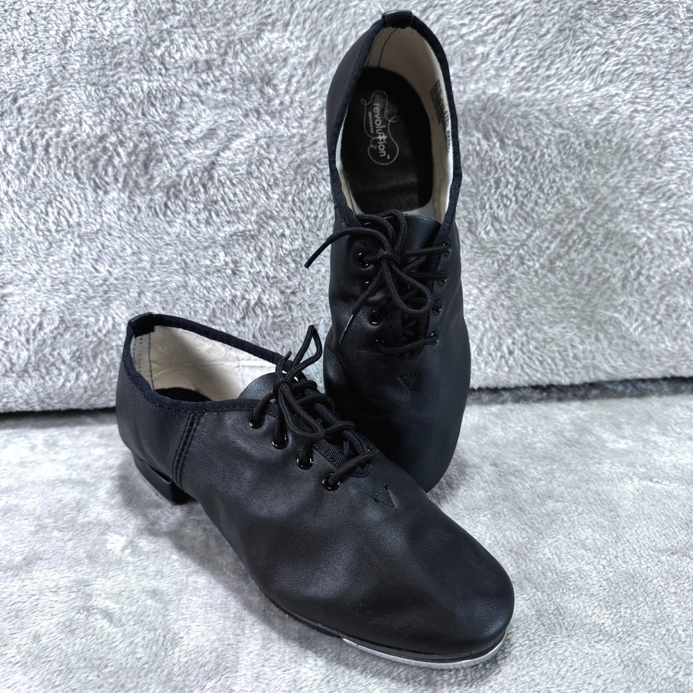 Black Leather Tap Dance Shoes Revolution Dancewear Womens 7.5M Lace Up